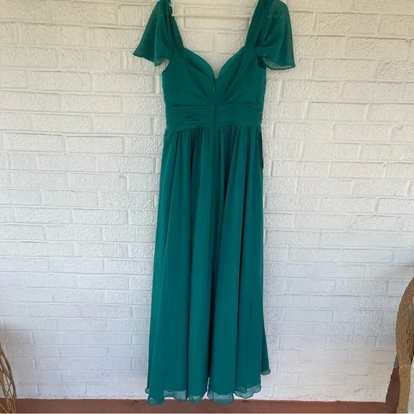 NEW Azazie Womens Bridesmaid Dress Lianne Jungle Green Long Chiffon Size A6 NWT - Picture 9 of 11